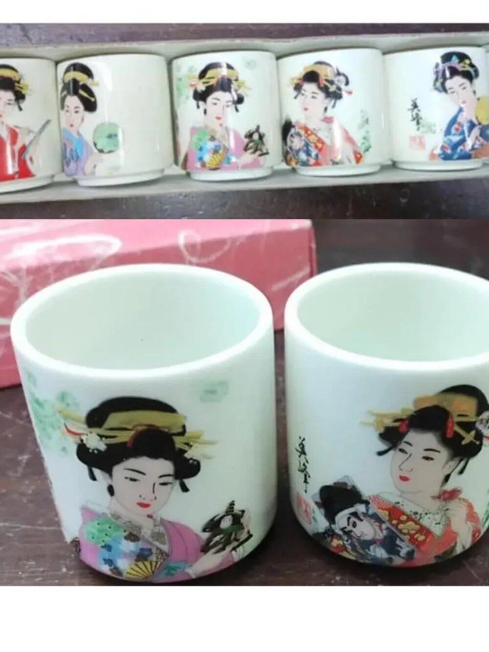 5 PC  Sake Cup Set Geisha Japanese Porcelain Drink in Box